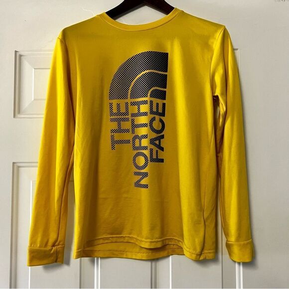 THE NORTH FACE YELLOW BLACK LOGO CREW NECK LONG SLEEVE TEE SHIRT YOUTH L - Picture 1 of 8